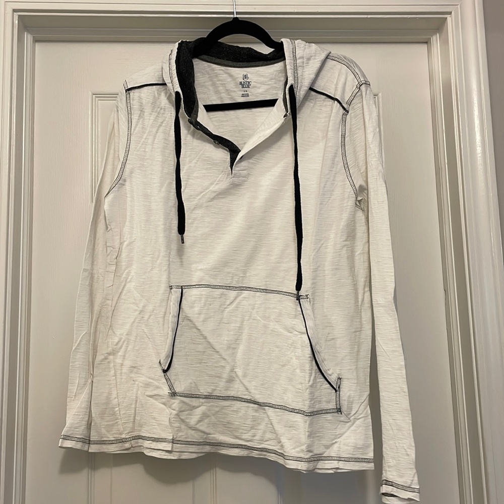 Rustic blue, large, white, men’s sweatshirt